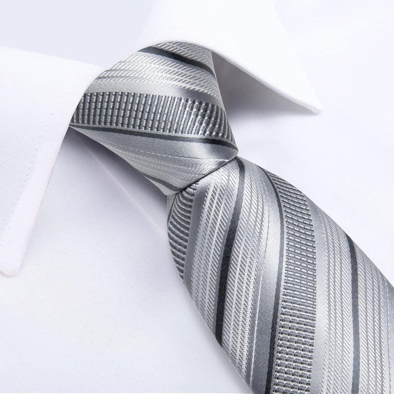 DiBanGu Mens Striped Tie Silk Woven Necktie and Pocket Square Cufflinks Tie Clip Set Wedding Business Formal Gift Tie for Men - Image 3